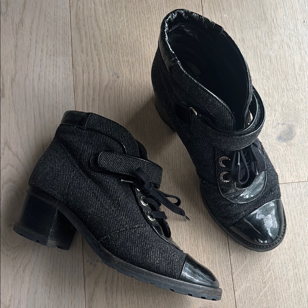 Chanel Tweed Black Ankle Boots